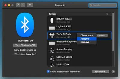Disconnecting AirPods from a Mac 