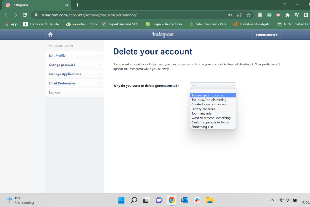 Request Permanent Deletion of Your Instagram Account From Your Computer